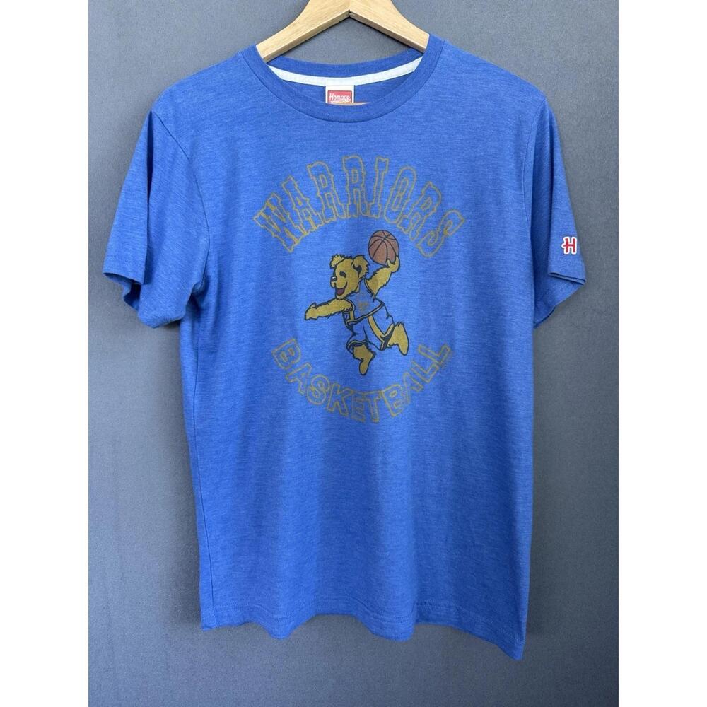 Homage Golden State Warriors Basketball Bear Graphic T-Shirt Blue Mens Medium
